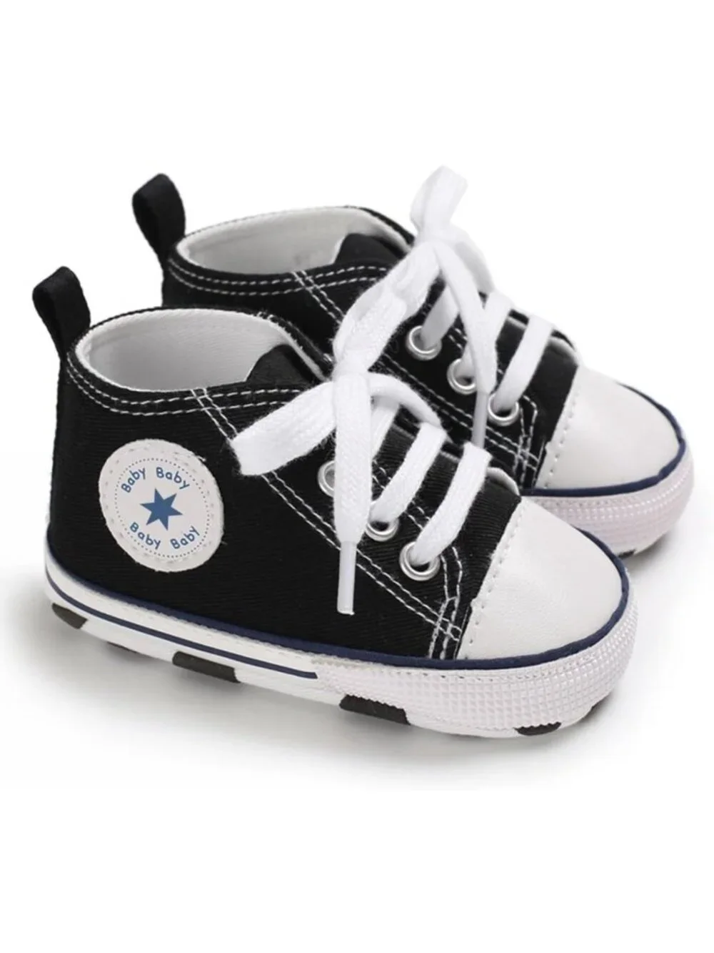 Unisex Infant High Top Sneakers - Non-Slip Denim Baby Shoes for First Walkers